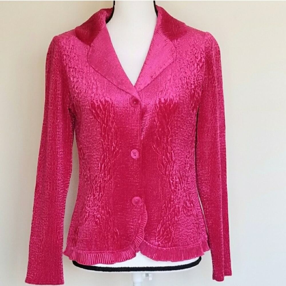 Rare! Chico's Hot Pink Soft & Silky Crinkle Cocktail Blazer Size 0 / Small